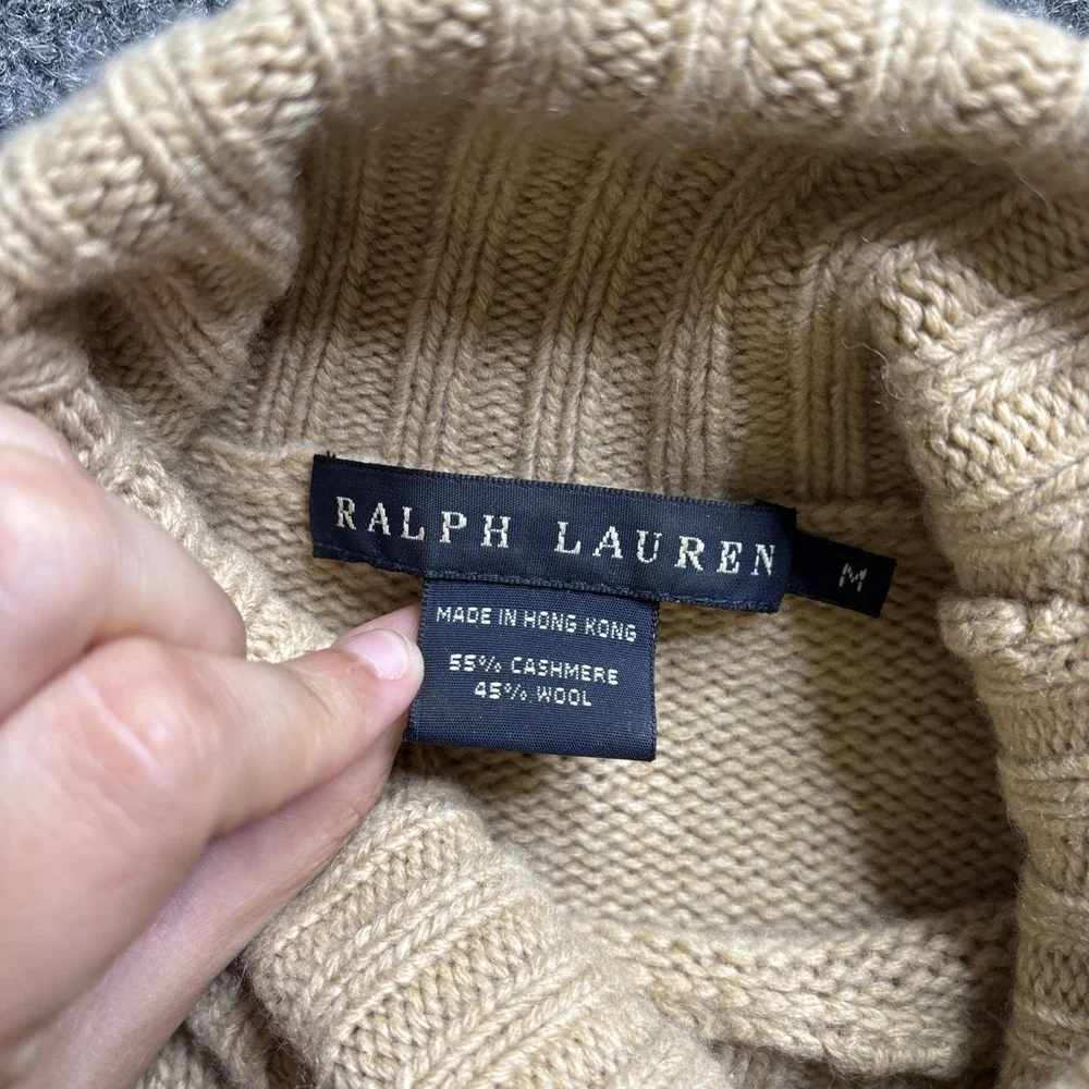 Ralph Lauren Wool Cashmere Sweater Women's Size Medium Beige Knit Quiet Luxury